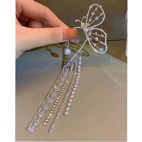 1pc Rhinestone Butterfly & Tassel Ear Wrap - Picture 2 of 7